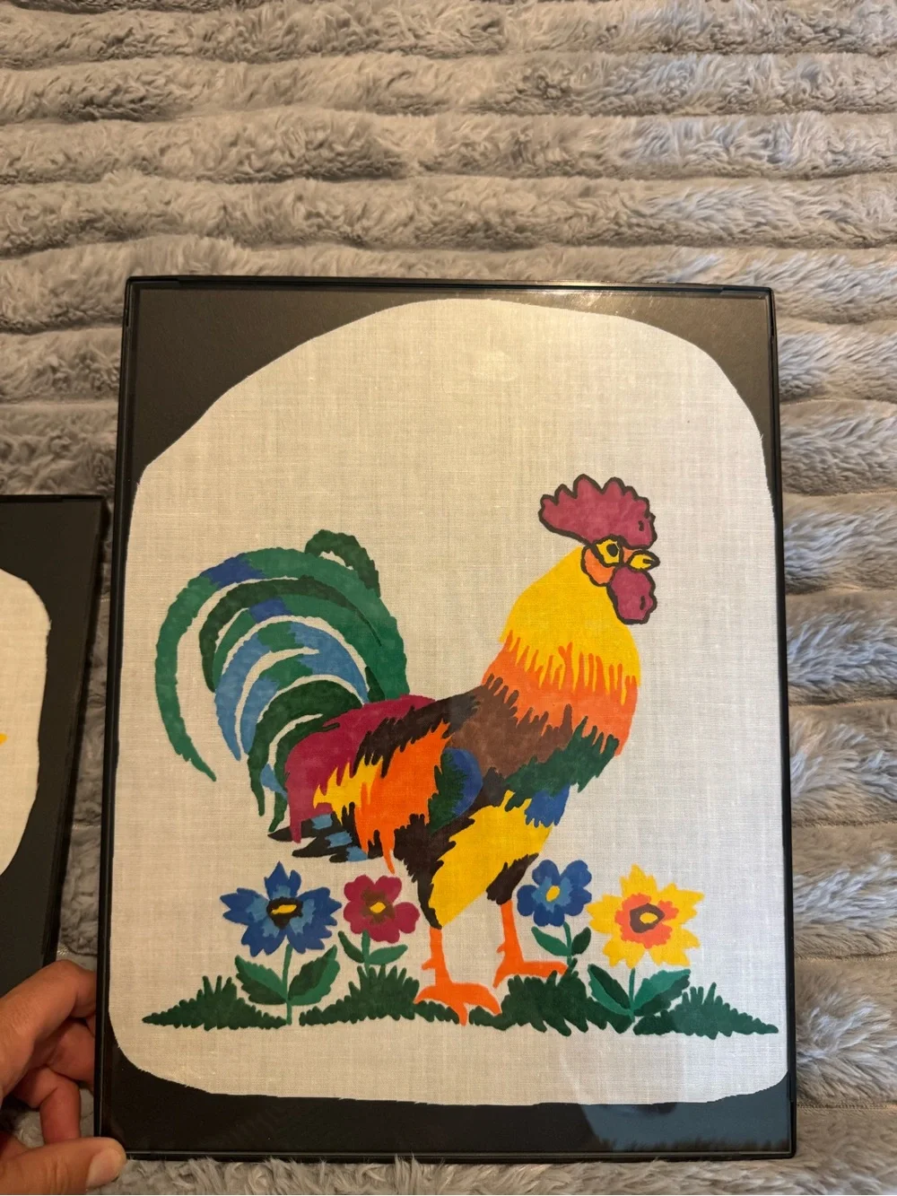 Colorful Rooster hand painted Wall Art - Pair framed.